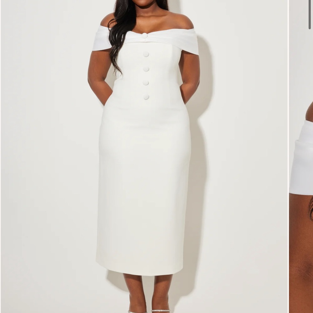 Chic Strapless White Midi Dress